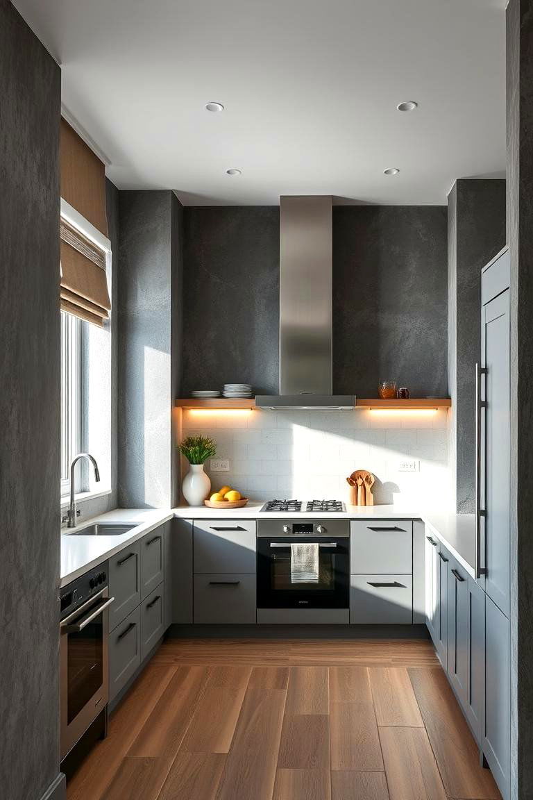 Textured Gray Walls - 24 Gray and Black Kitchen Ideas