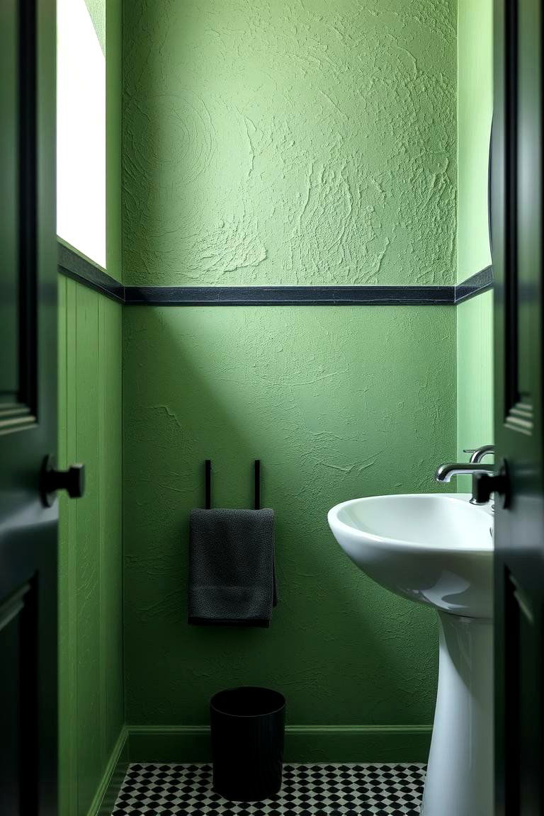 Textured Green Walls with Black Detailing - 24 Black and Green Bathroom Ideas
