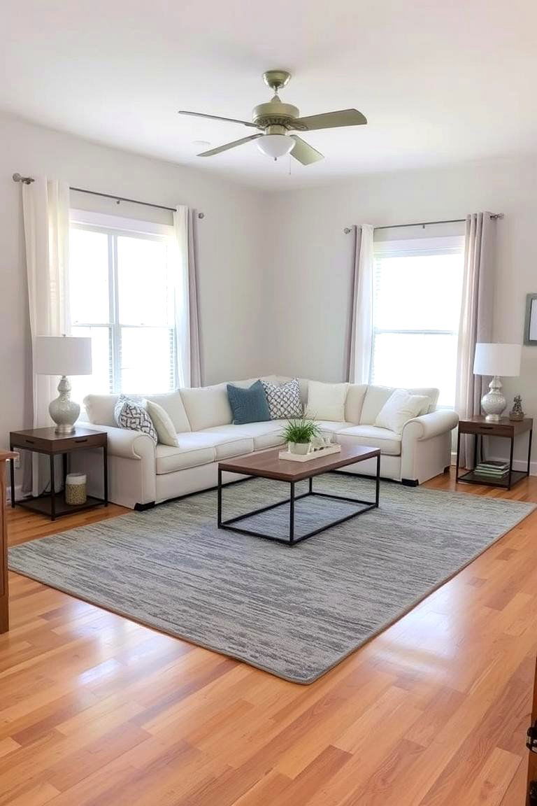 Textured Grey Rug Over Hardwood for Added Warmth - 24 grey flooring living room ideas