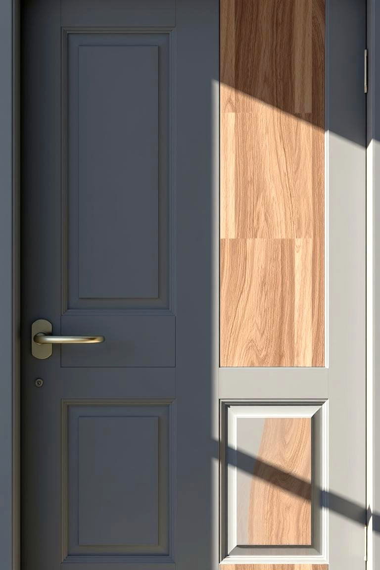 Textured Grey with Natural Wood Inlays - 24 Grey Front Door Ideas