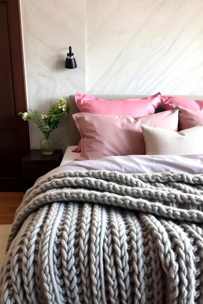 Textured Grey with Soft Pink Touches - 24 Pink and Grey Bedroom Ideas