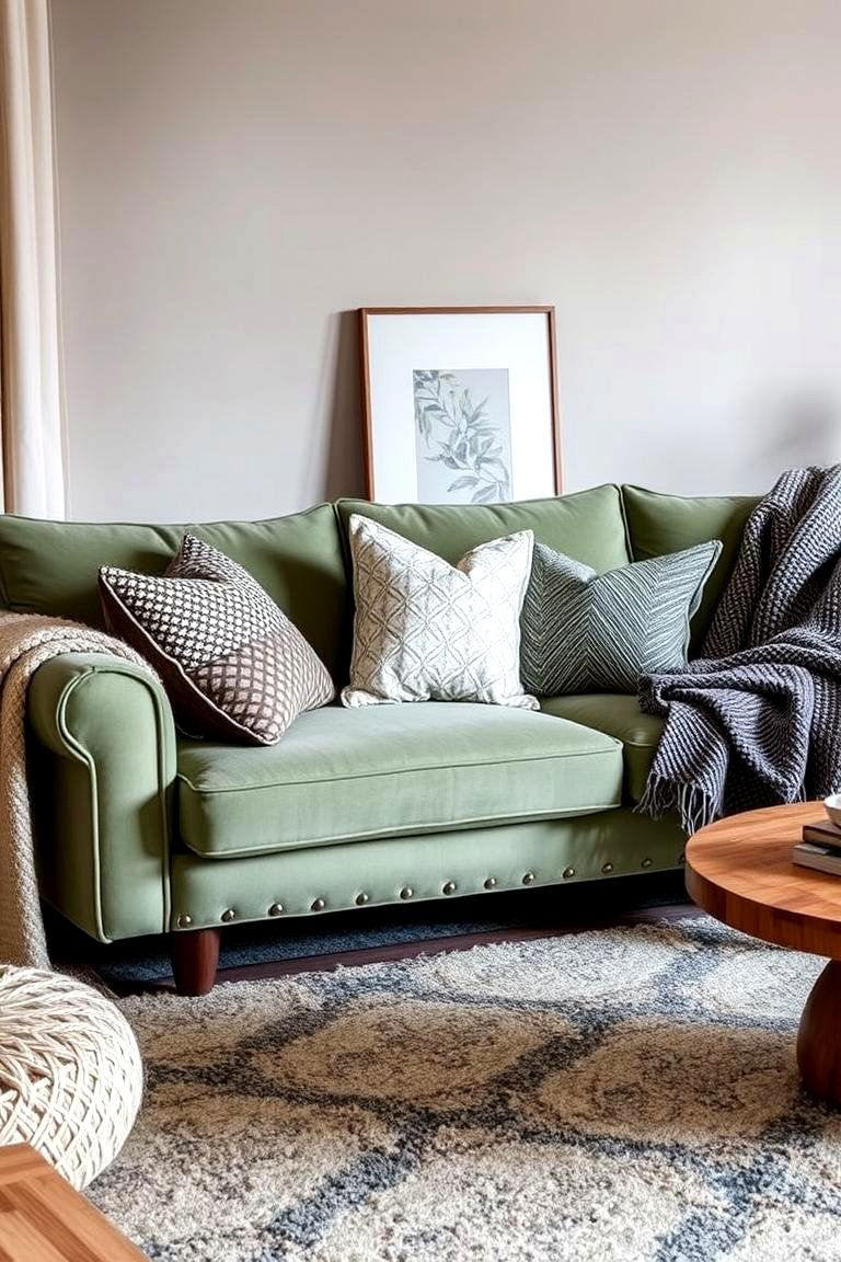 Textured Layering Techniques - 24 sage green couch living room ideas