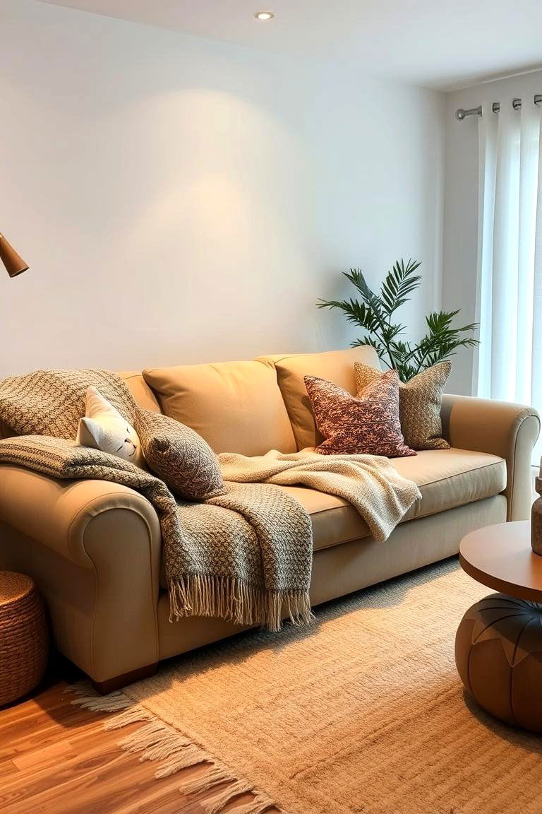 Textured Layers and Cozy Comfort - 24 Beige Couch Living Room Ideas