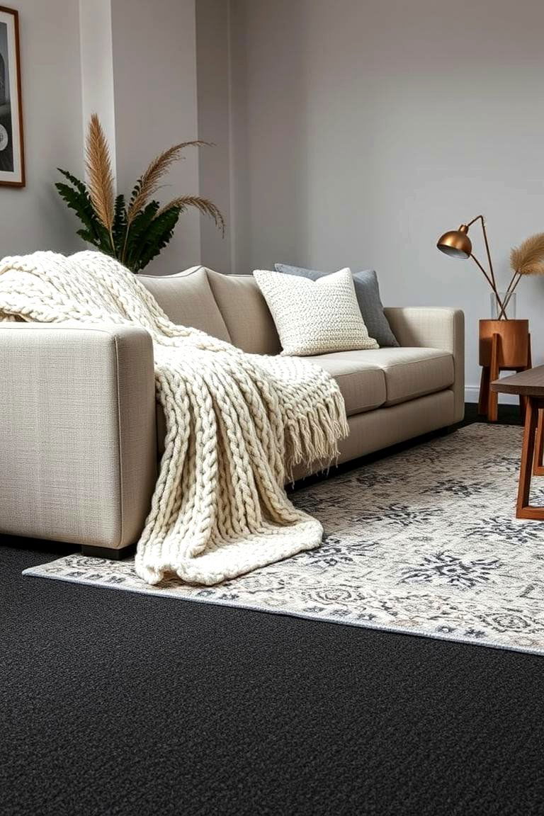 Textured Layers on a Grey Base - 24 grey carpet living room ideas