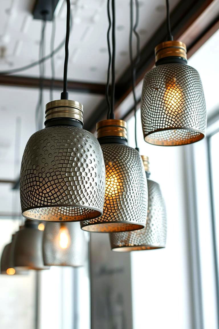 Textured Metal Pendants for an Industrial Chic Appeal - 24 Bathroom Pendant Lighting Ideas