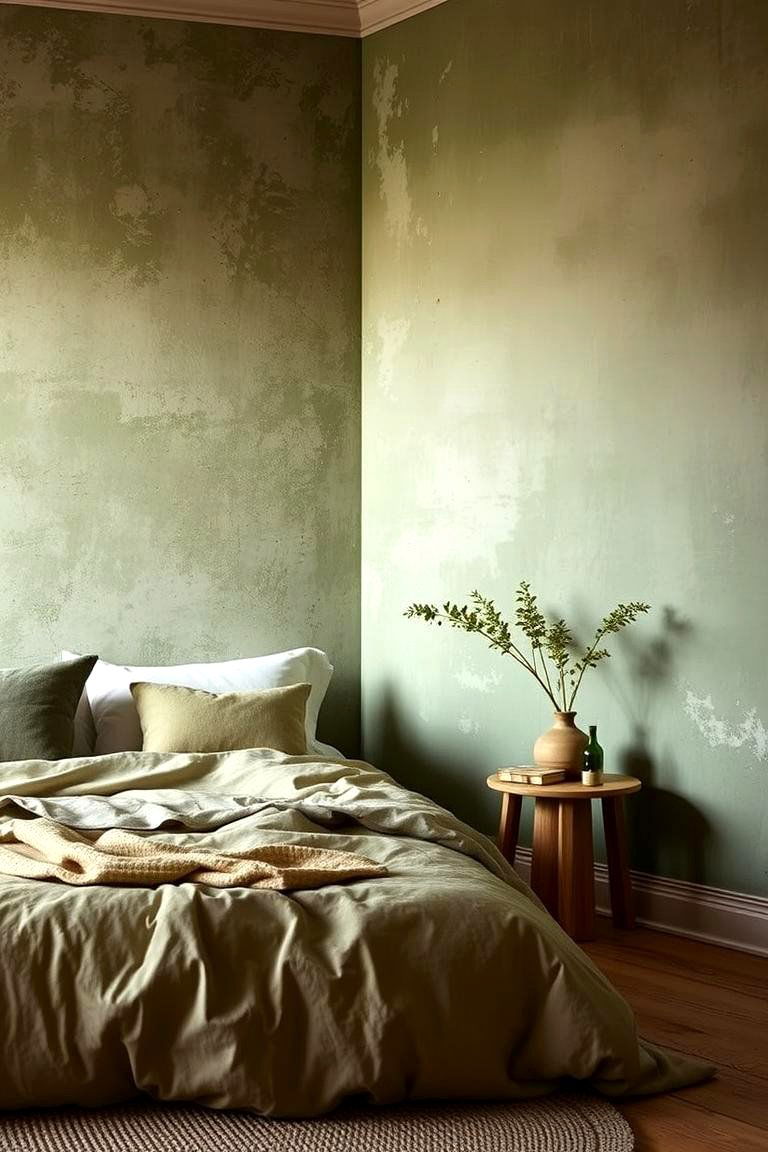 Textured Olive Green Walls - 24 Olive Green Bedroom Ideas