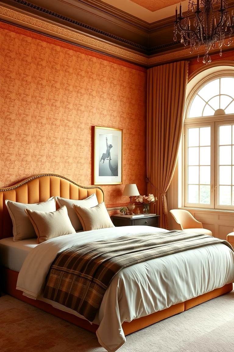 Textured Orange Wallpaper - 24 Orange Bedroom Ideas