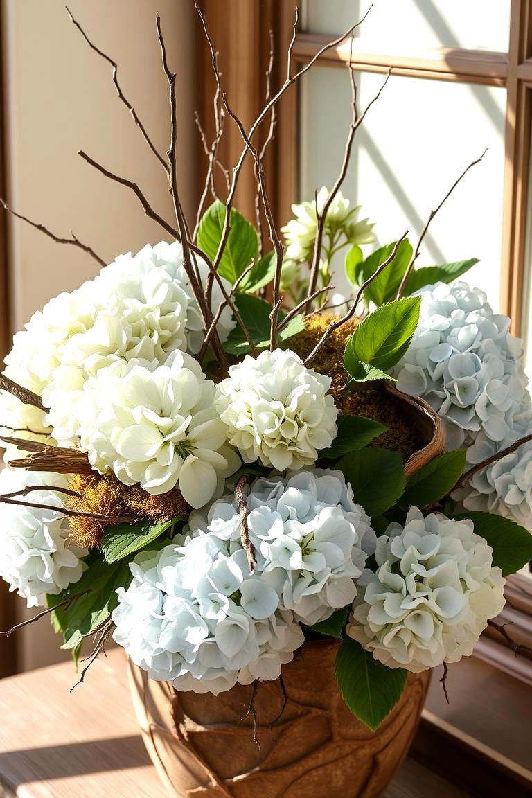 Textured Organic Hydrangea Design - 24 Hydrangea Centerpiece Ideas