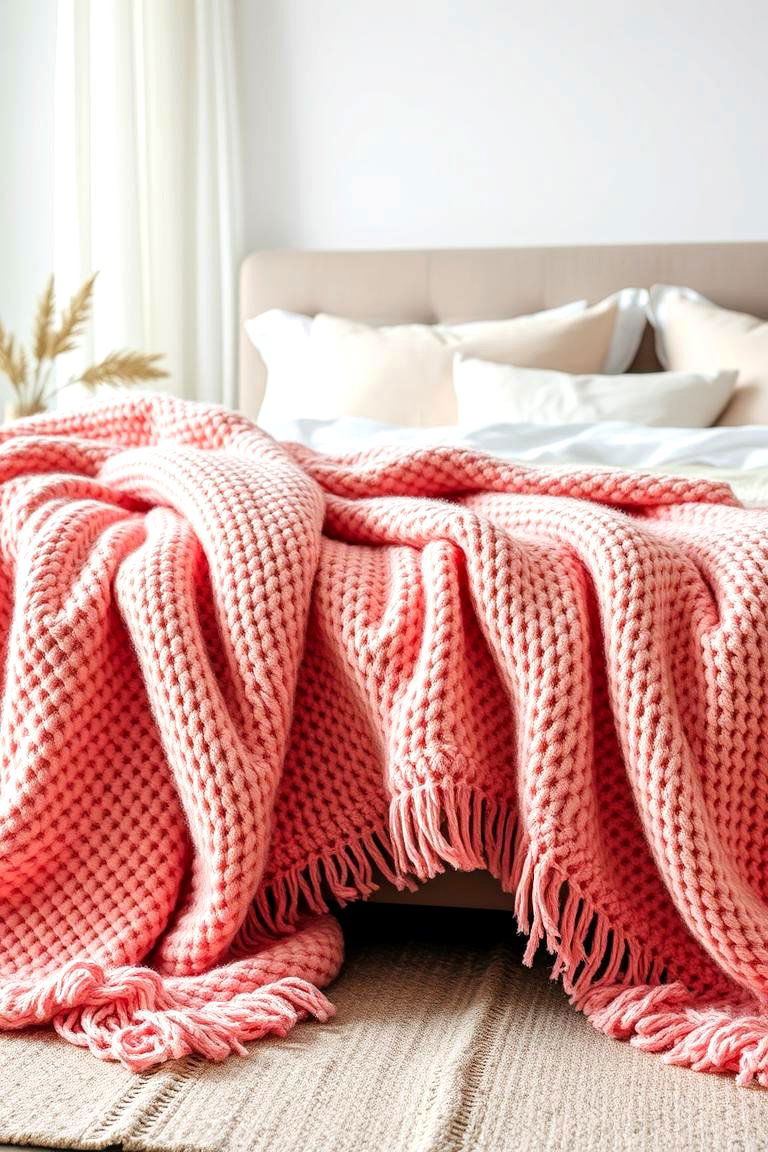 Textured Pink Throw Blankets - 24 Blush Pink Bedroom Ideas