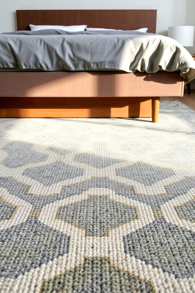 Textured Rug with Geometric Patterns - 24 Midcentury Modern Bedroom Decorating Ideas