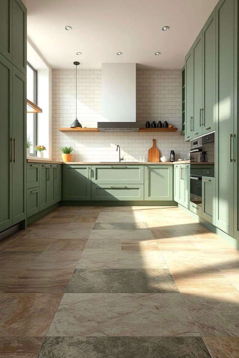 Textured Sage Green Flooring - 24 Sage Green Kitchen Ideas