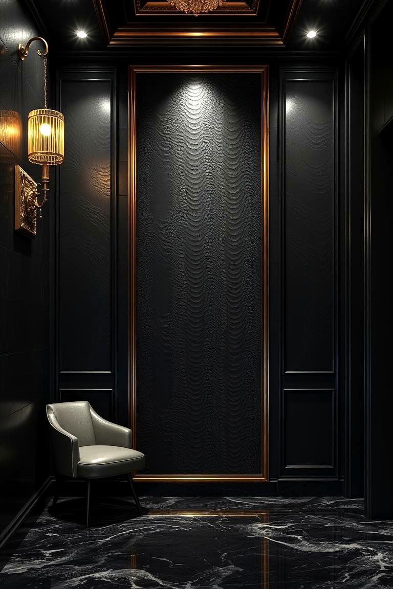 Textured Shiplap with Metallic Accents - 24 Black Shiplap Wall Ideas