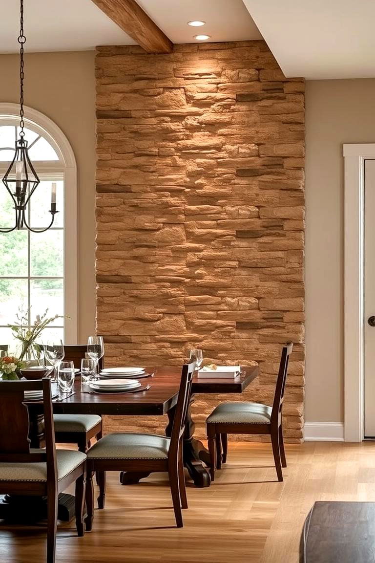 Textured Stone Accent Wall - 24 Dining Room Accent Wall Ideas