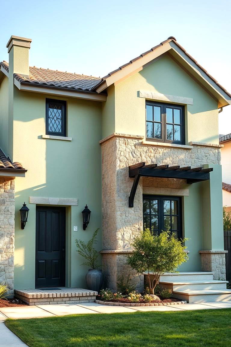 Textured Stone Accents - 24 Light Green House Exterior Ideas