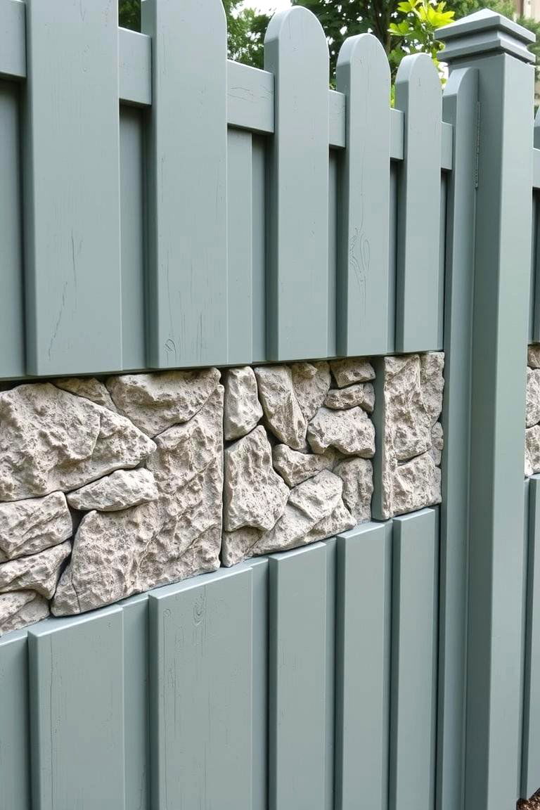 Textured Stone Insets - 24 Sage Green Garden Fence Ideas