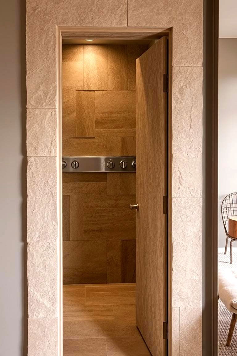 Textured Stone Pocket Door - 24 Bathroom Pocket Door Ideas