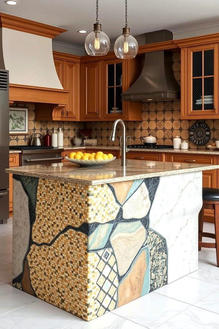 Textured Stone Statement - 24 Waterfall Kitchen Island Ideas
