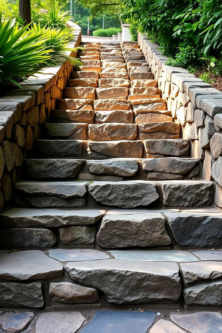 Textured Stone Steps - 24 Stepping Stone Walkway Ideas