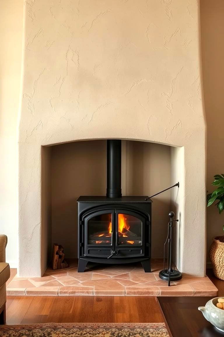 Textured Stucco Finish - 24 Wood Stove Surround Ideas