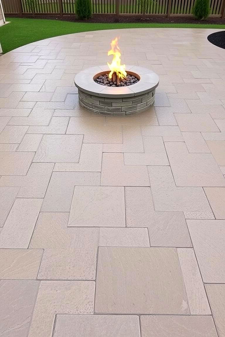 Textured Surface with Integrated Fire Pit - 24 stamped concrete patio with fire pit ideas