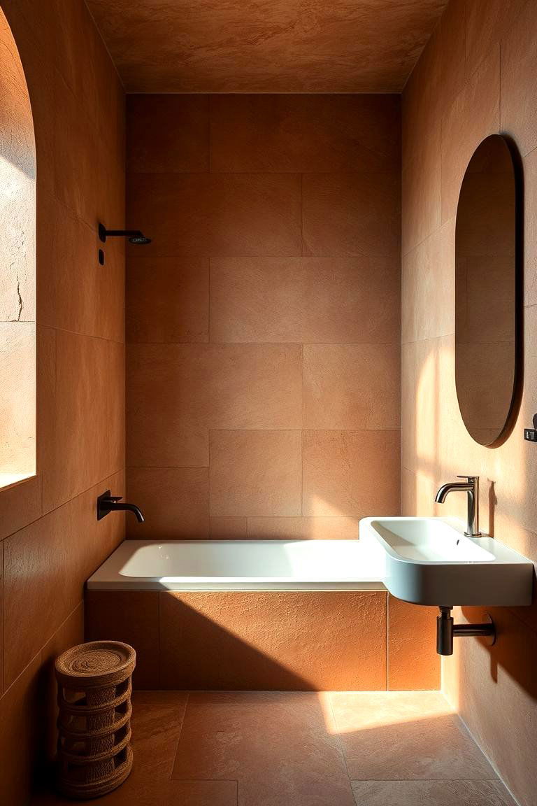 Textured Terracotta Finishes - 24 Terracotta Bathroom Ideas