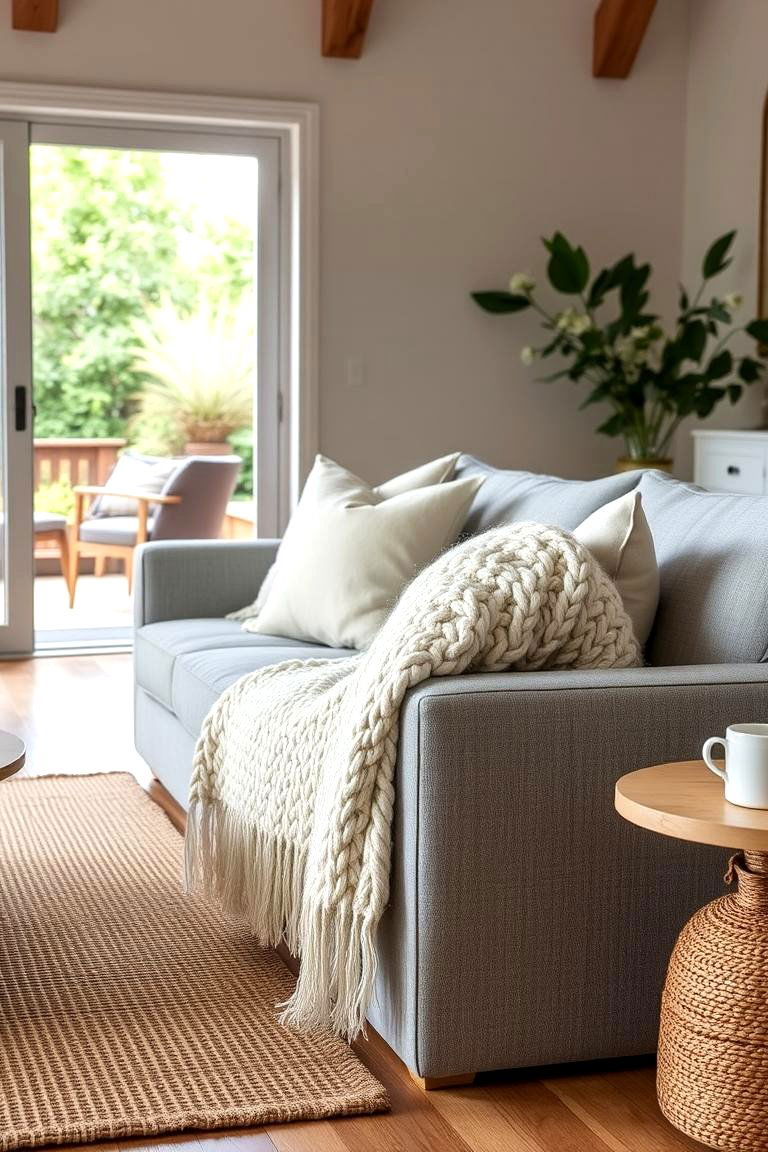 Textured Throw Blankets and Pillows - 24 Organic Modern Living Room Design Ideas