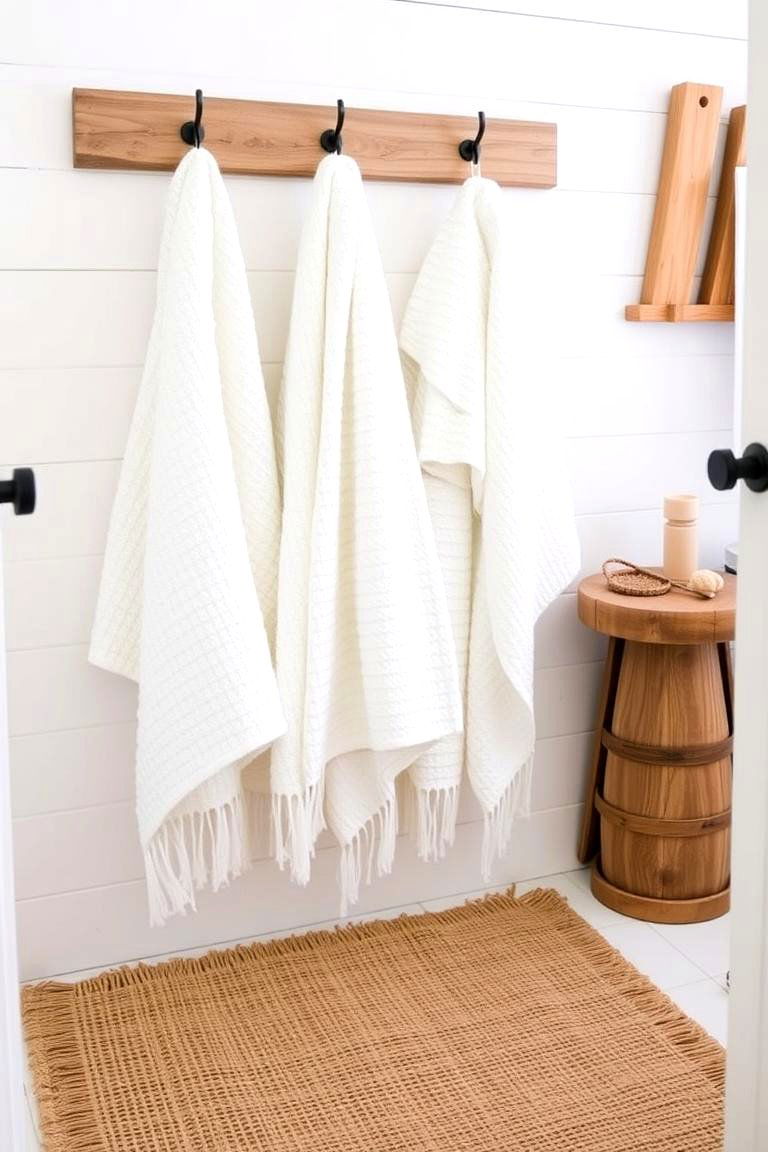 Textured Towels and Rugs - 24 Modern Farmhouse Bathroom Ideas
