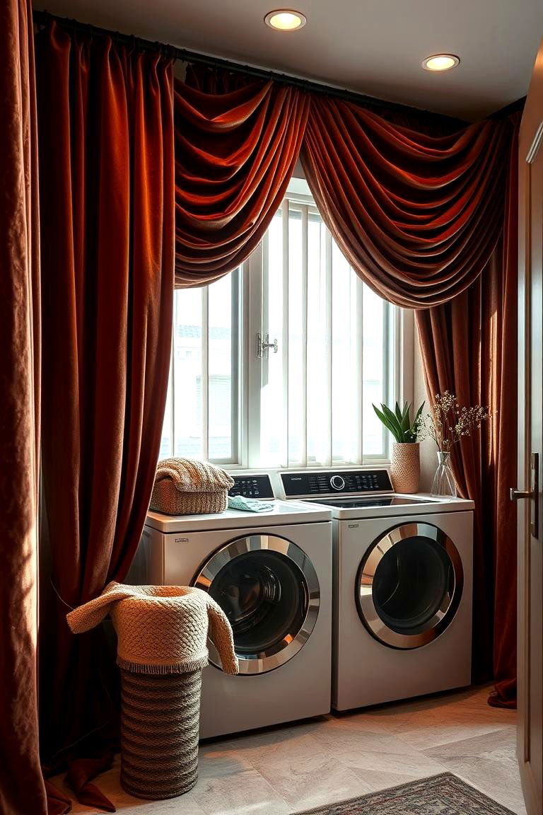 Textured Velvet Drapes - 24 Laundry Room Curtain Ideas