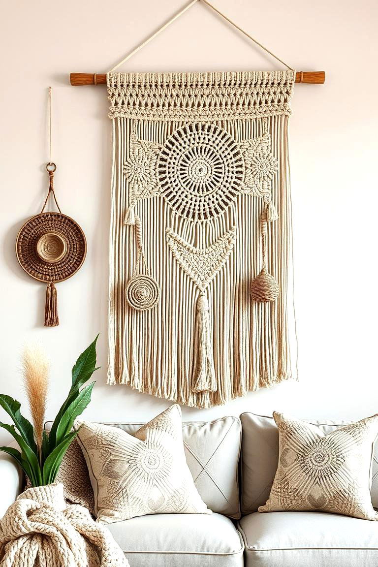 Textured Wall Hangings - 24 Neutral Boho Living Room Ideas