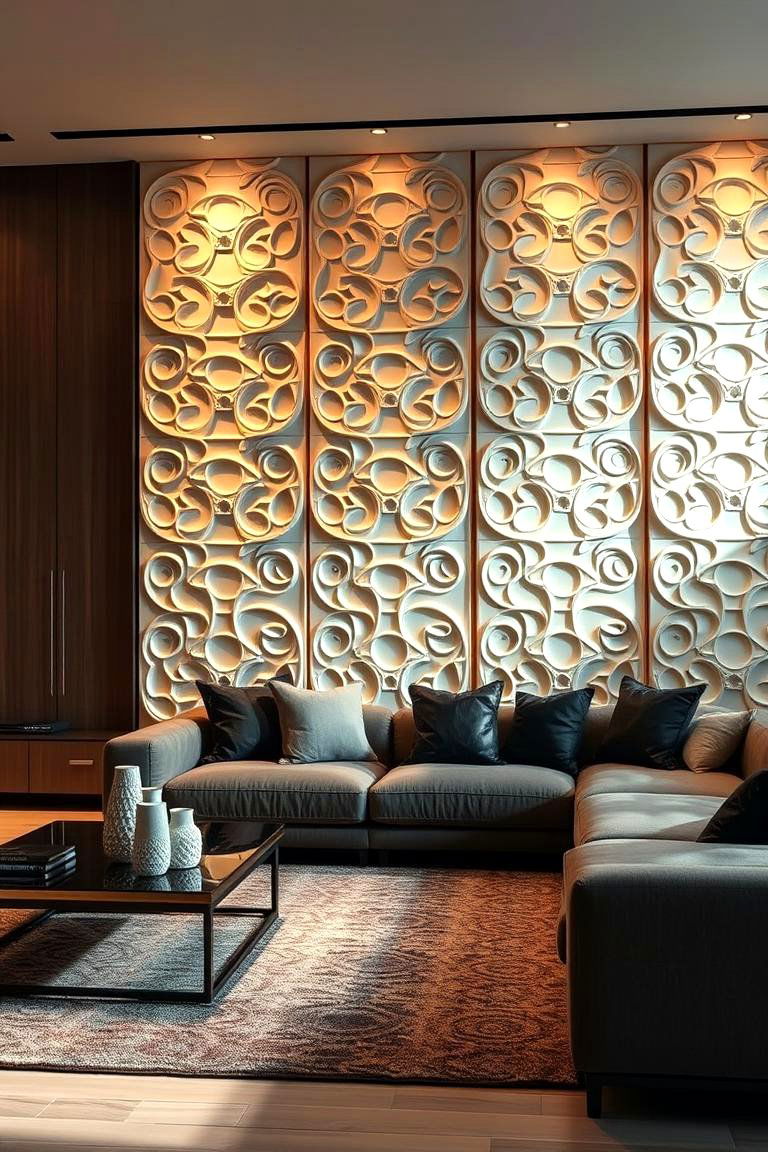Textured Wall Lighting Panels for Depth and Drama - 24 Living Room Wall Lighting Ideas