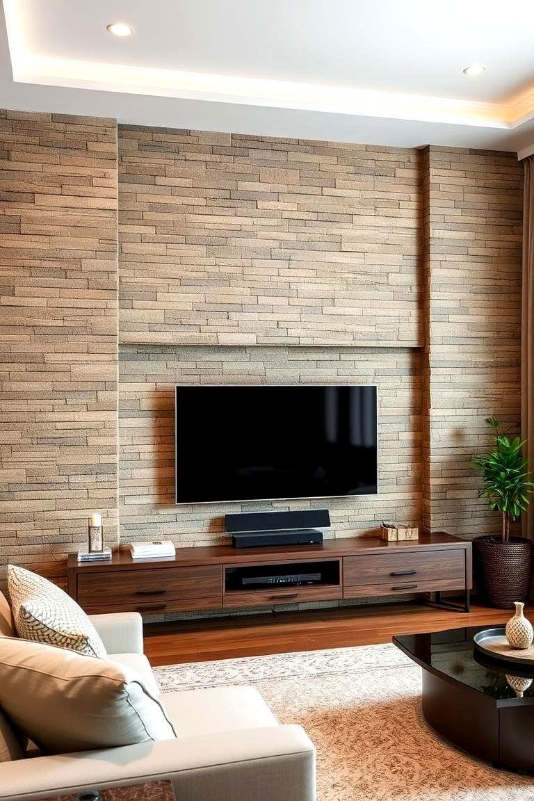 Textured Wall Media Center - 24 Media Wall Ideas