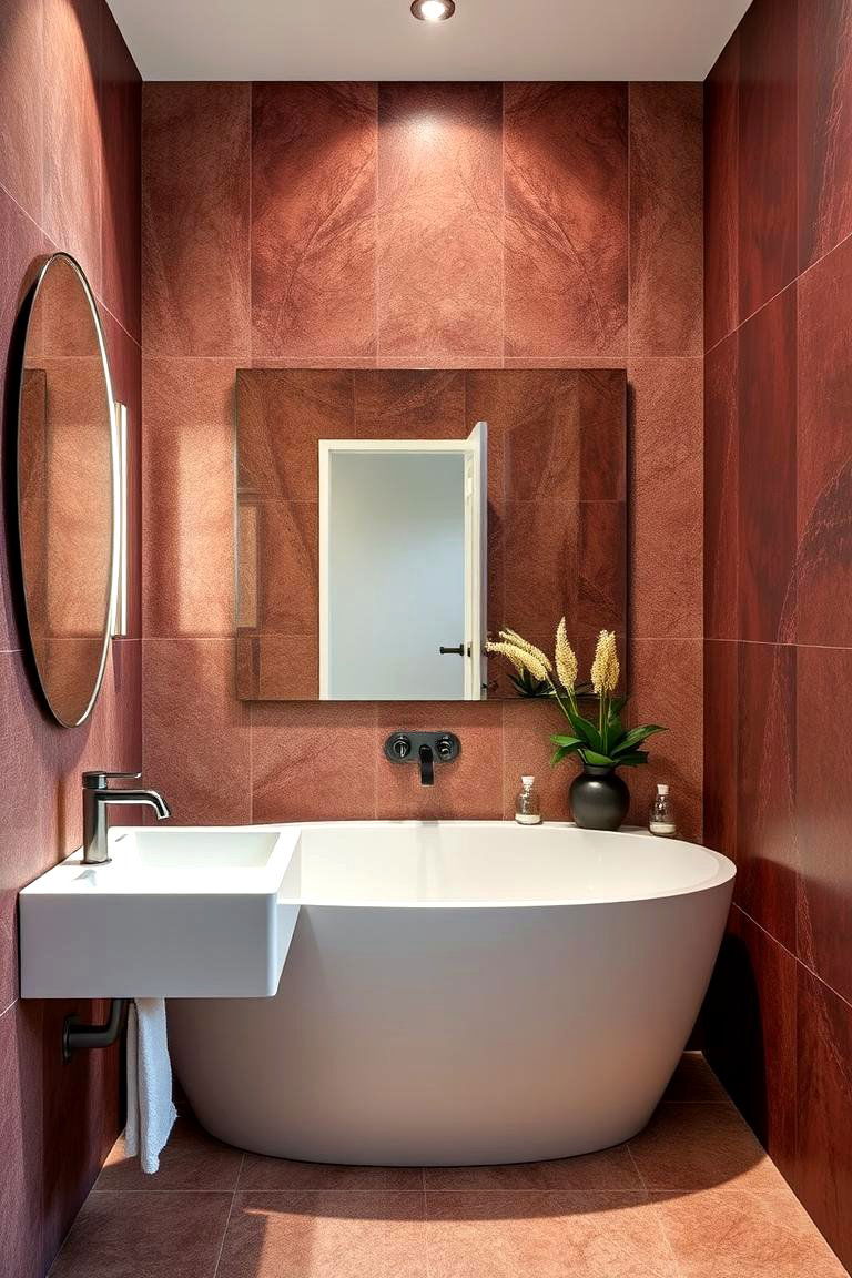 Textured Wall Panels - 24 Burgundy Bathroom Ideas