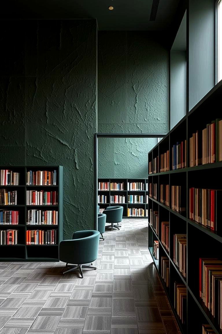 Textured Walls for Depth - 24 Dark Green Home Library Ideas and Inspiration