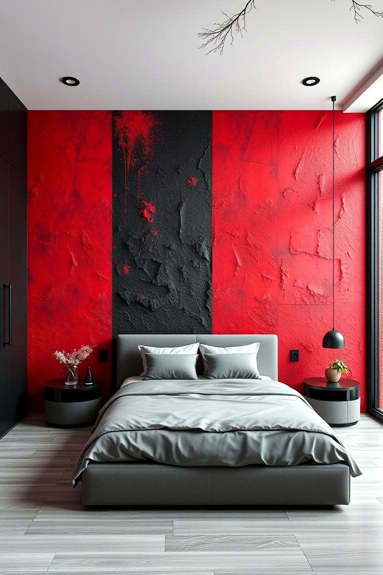 Textured Walls in Red and Black - 24 Red and Black Bedroom Ideas