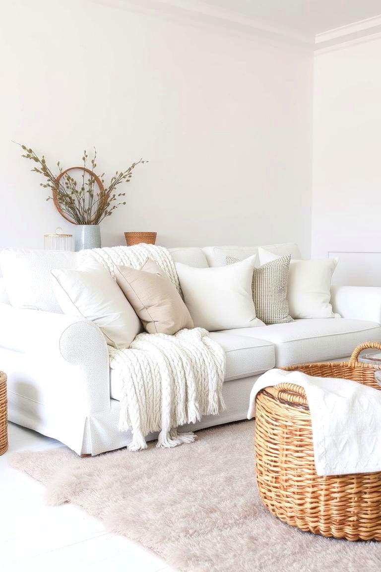 Textured White Layers - 24 White Living Room Ideas