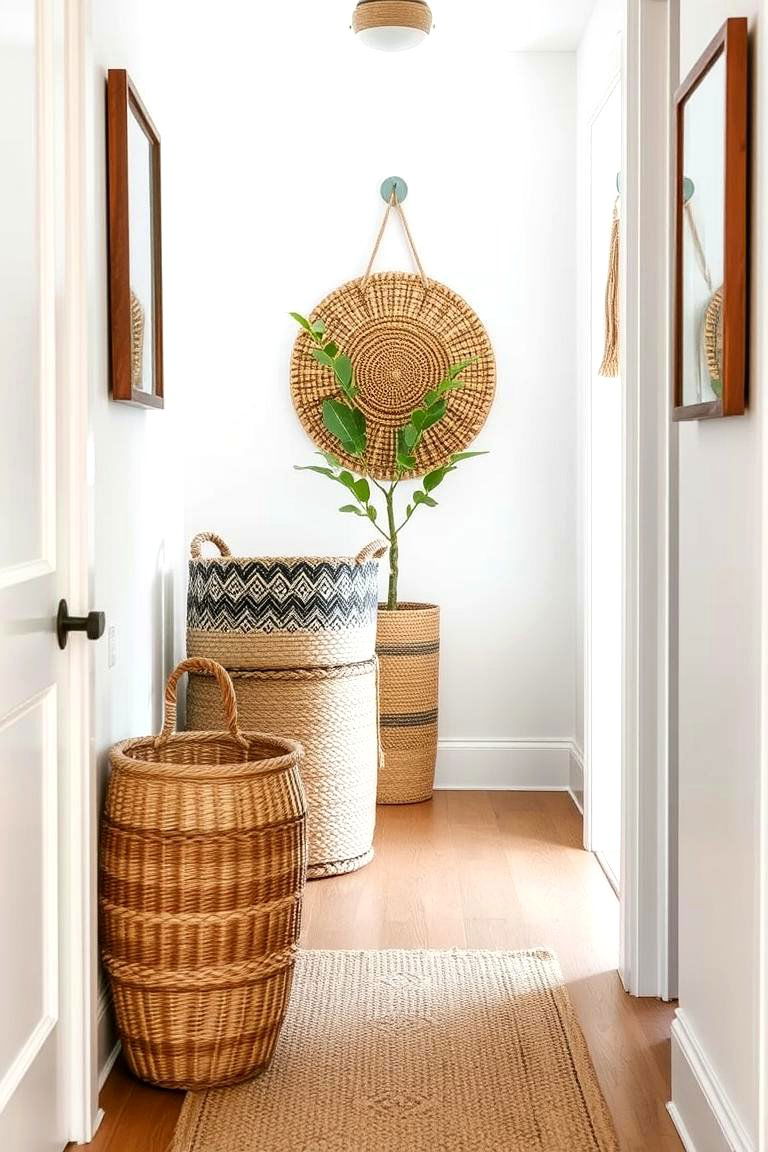 Textured Woven Baskets - 24 Boho Hallway Ideas