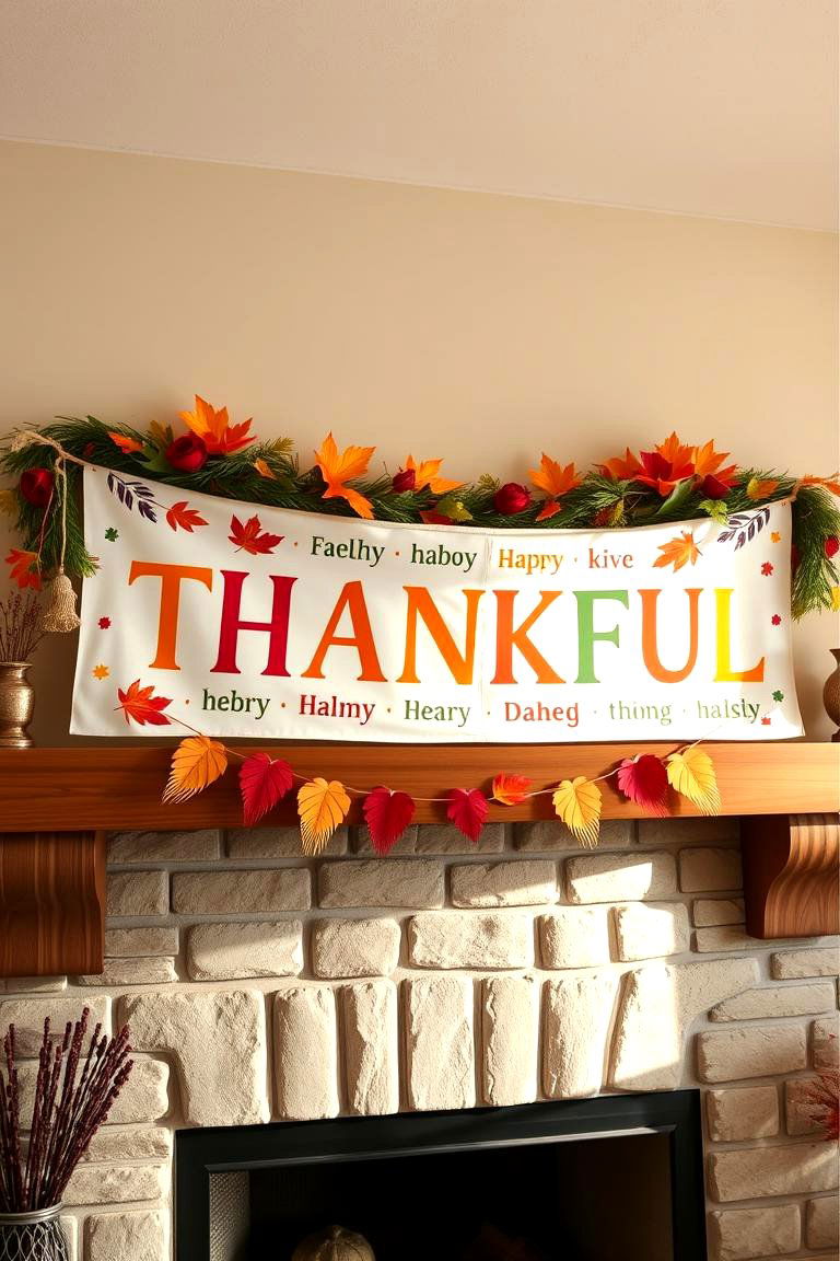 Thankful Banner Display - 24 Thanksgiving Decoration Ideas