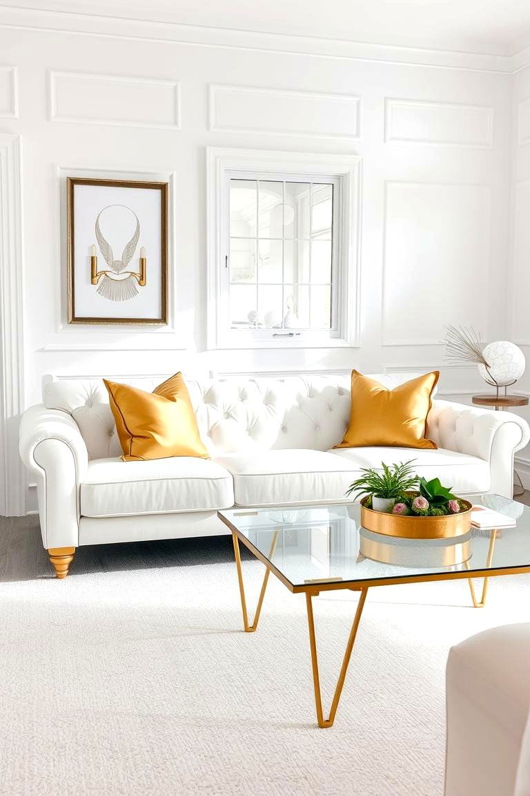 The All White Foundation with Gold Accents - 24 White and Gold Living Room Ideas