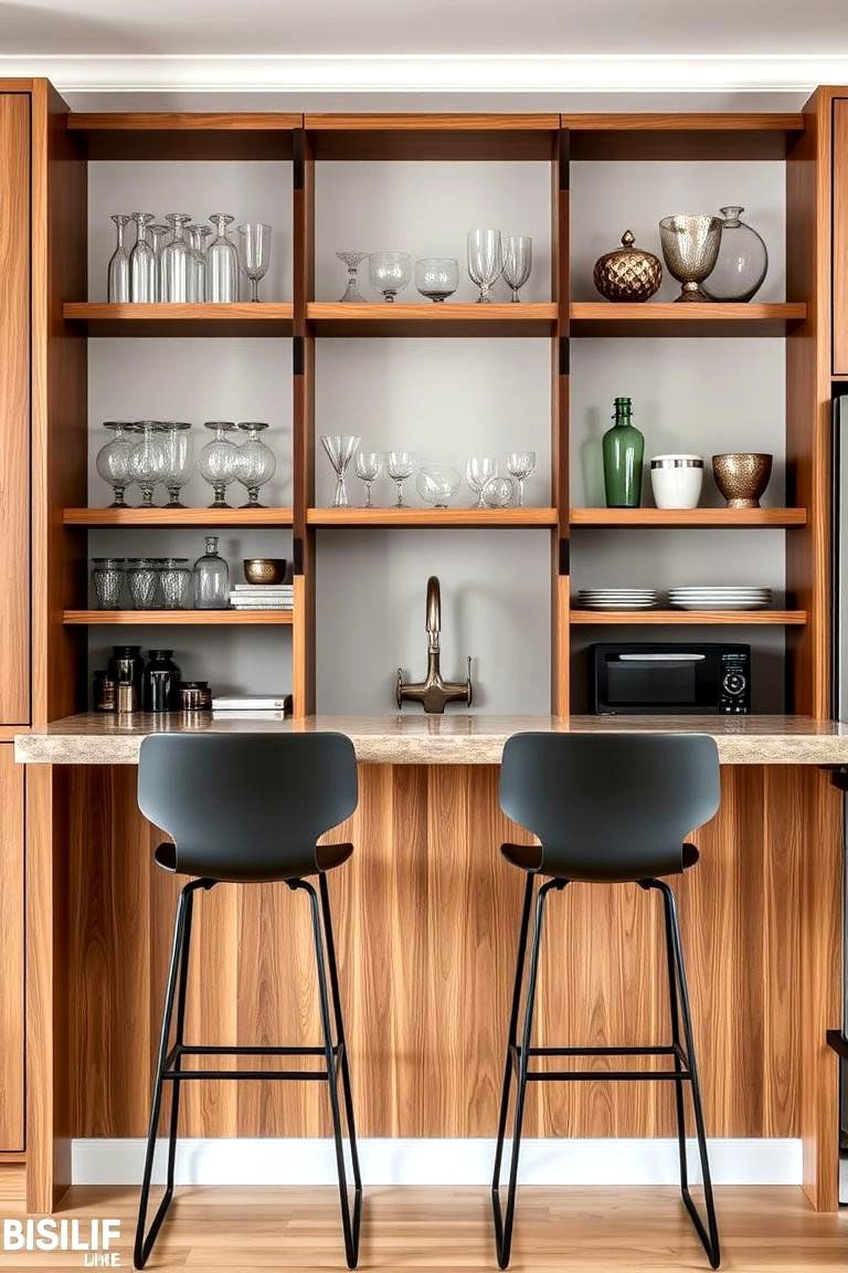 The Bar with Open Shelving - 24 Kitchen Bar Ideas