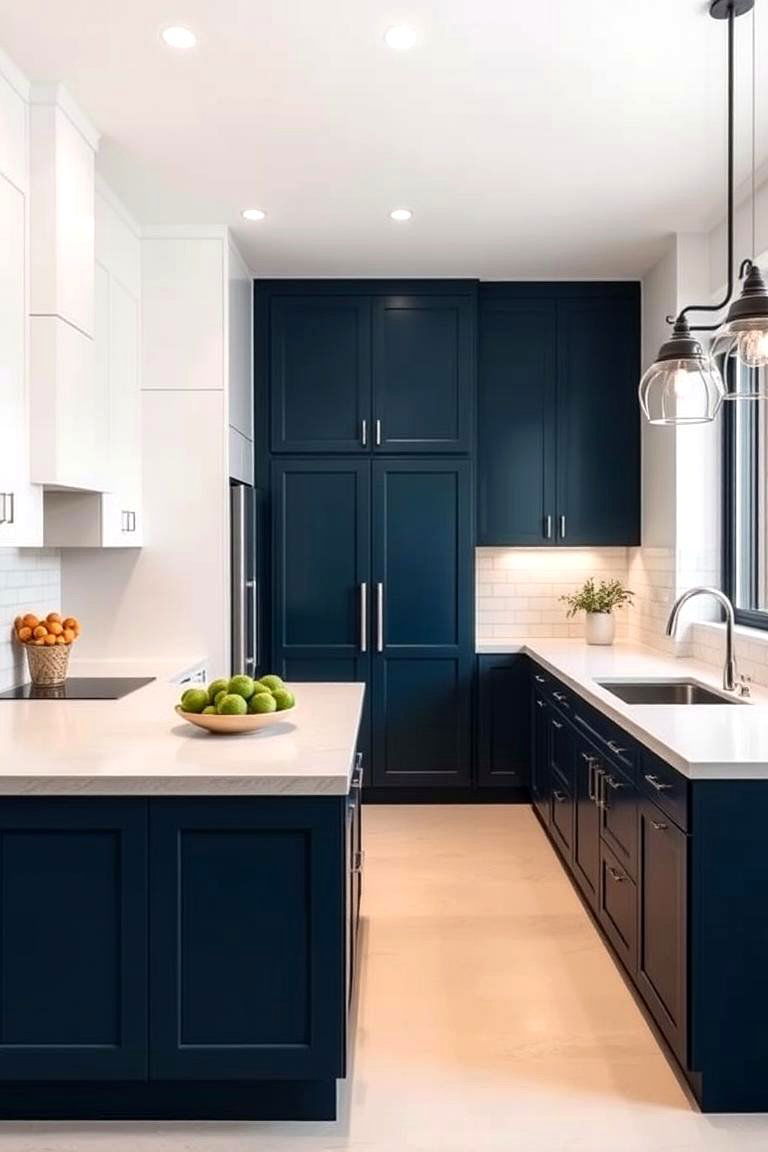 The Benefits of a Large Island for Entertaining - 24 White Kitchen Cabinets With Blue Island