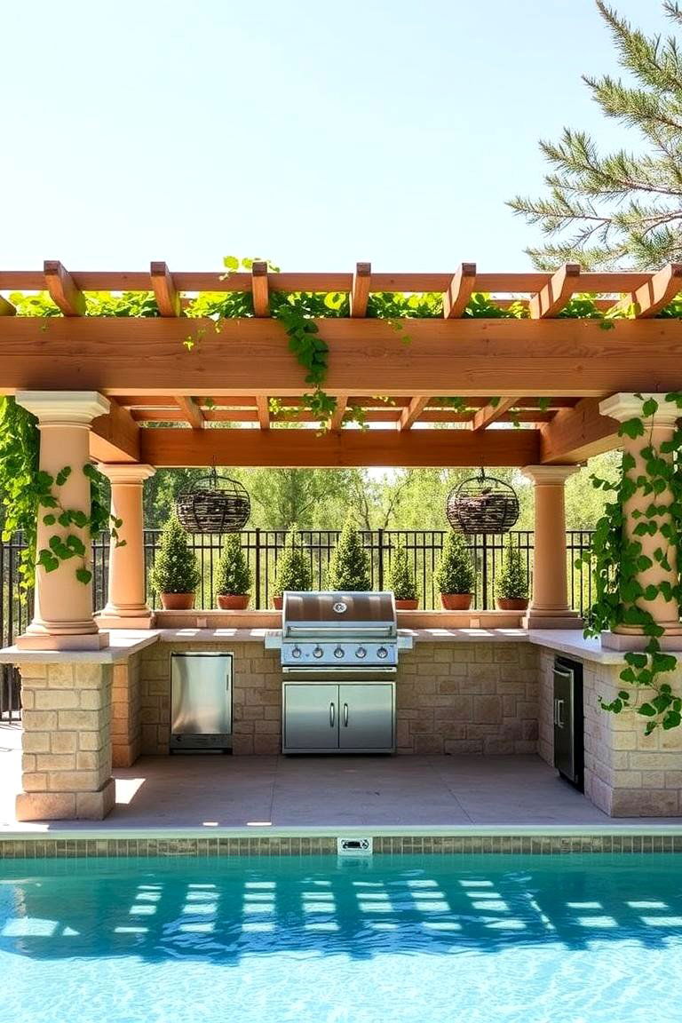 The Classic Pergola Kitchen - 24 Pool House With Outdoor Kitchen Ideas