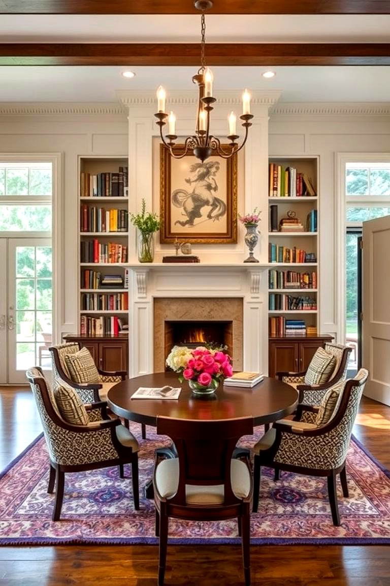The Fireplace Focal Point - 24 Library Dining Room Combo Ideas