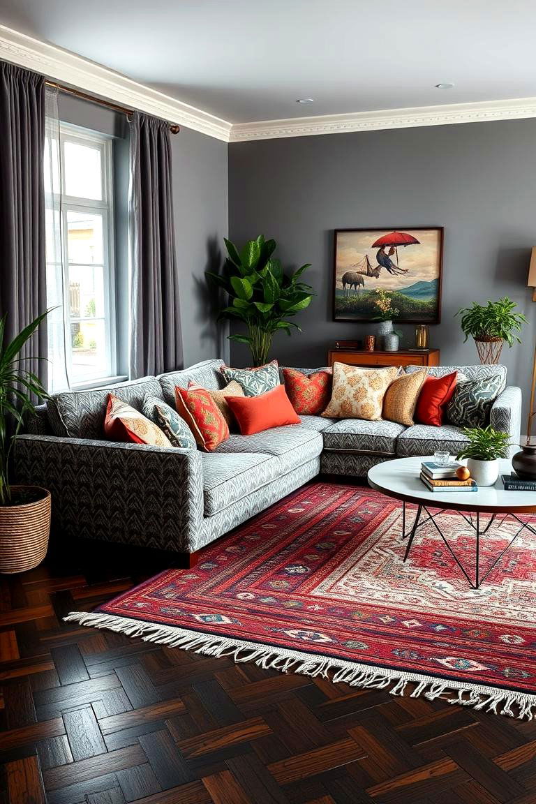 The Impact of Window Treatments on Ambiance - 24 Grey Living Room With Dark Wood Floors