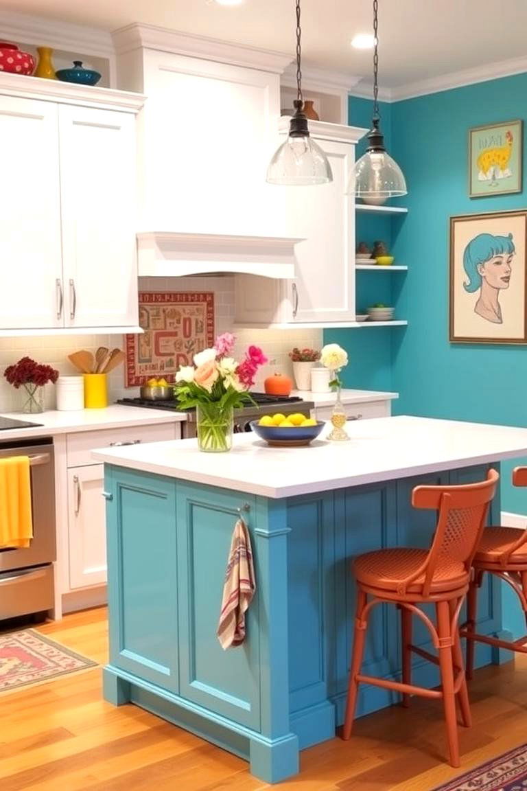 The Importance of Countertop Selection - 24 White Kitchen Cabinets With Blue Island