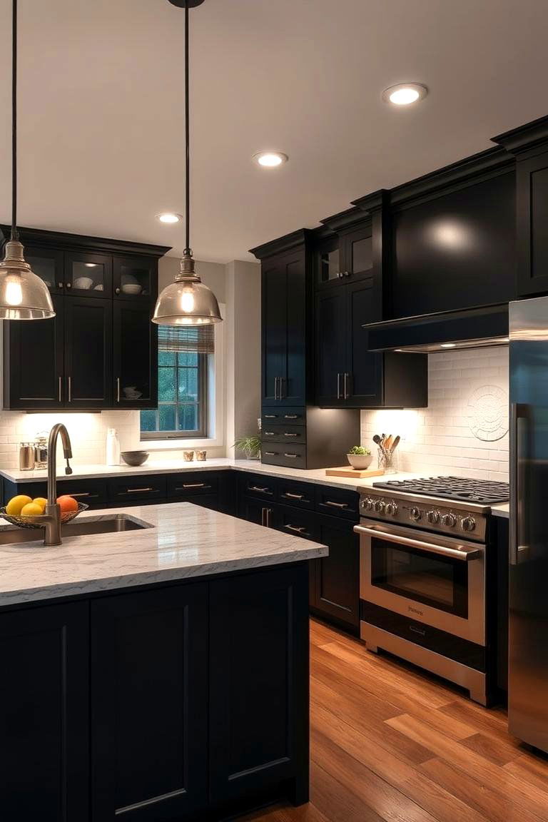 The Importance of Lighting with Black Cabinets - 24 kitchens with beautiful black cabinets