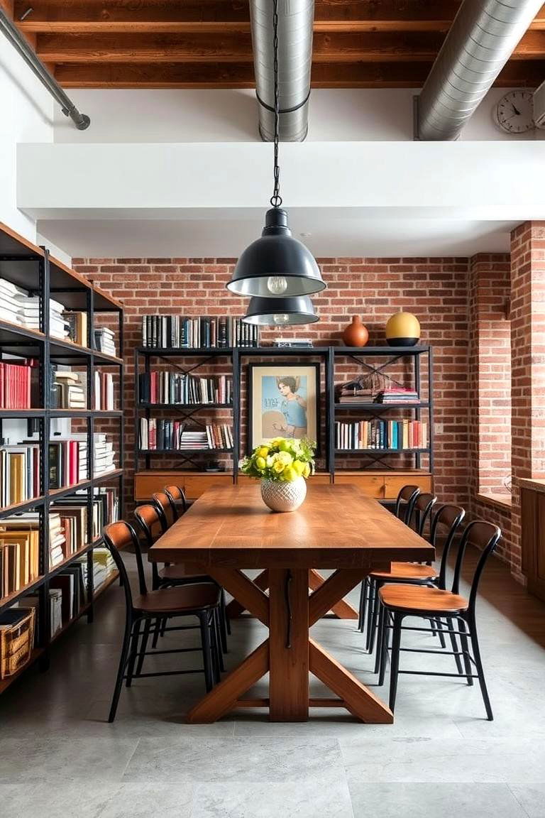 The Industrial Chic Vibe - 24 Library Dining Room Combo Ideas