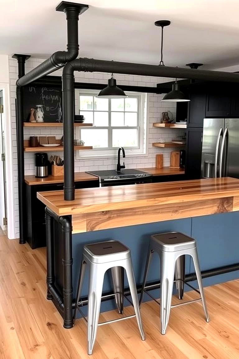 The Industrial Pipe and Wood Bar - 24 Kitchen Bar Ideas