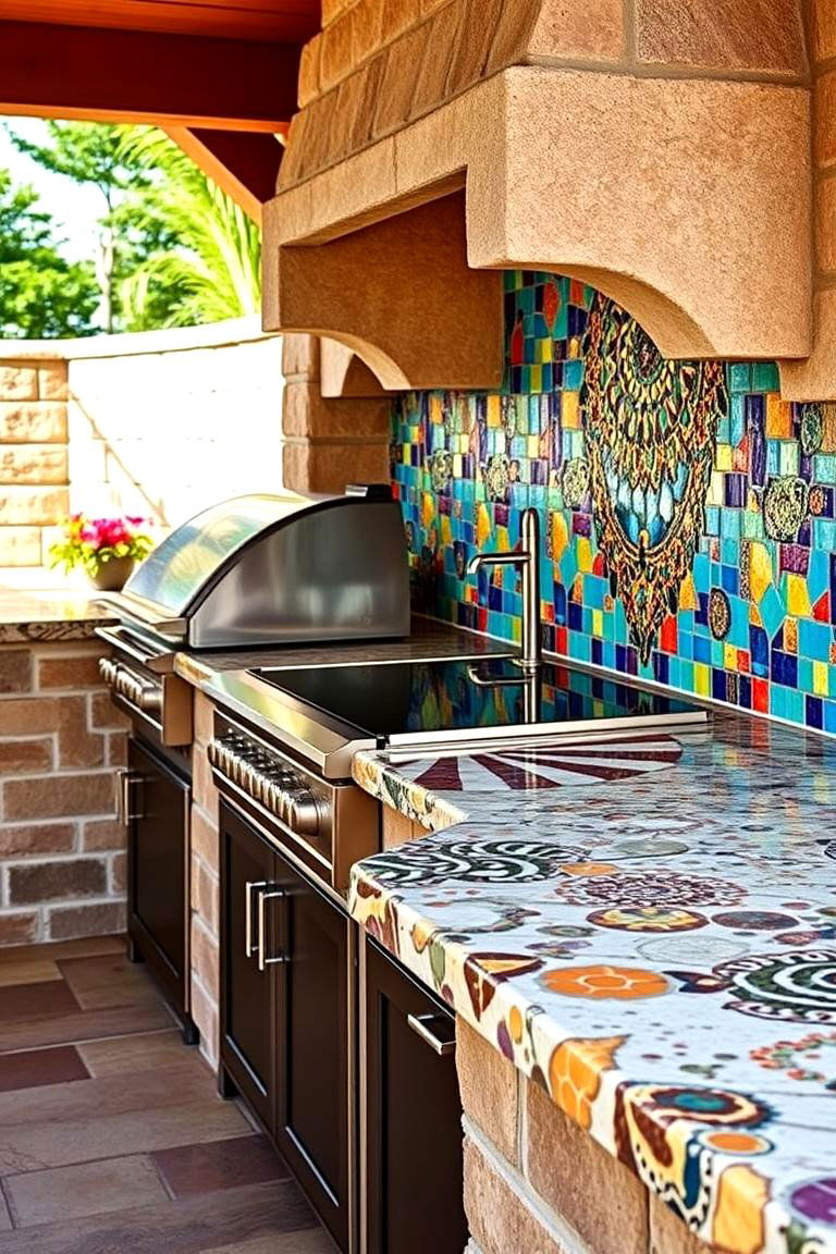 The Mosaic Tile Accents - 24 Pool House With Outdoor Kitchen Ideas