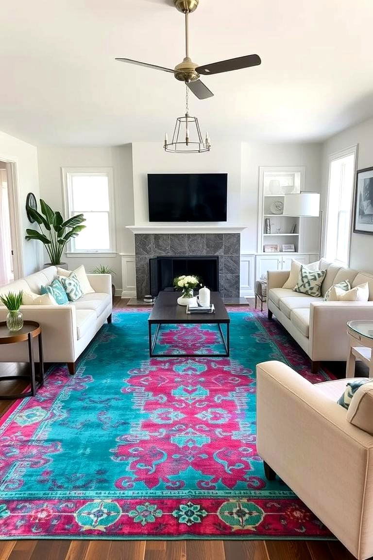 The Overdyed Rug - 24 Living Room Rug Ideas