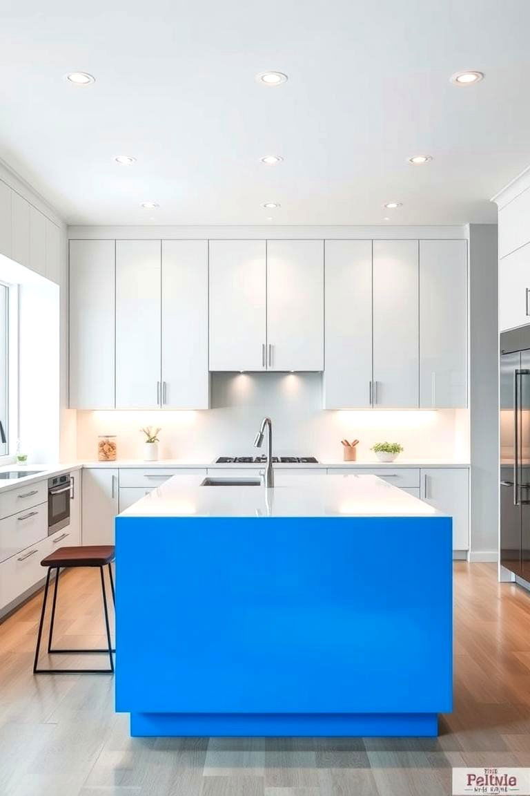 The Practicality of White Upper Cabinets - 24 White Kitchen Cabinets With Blue Island